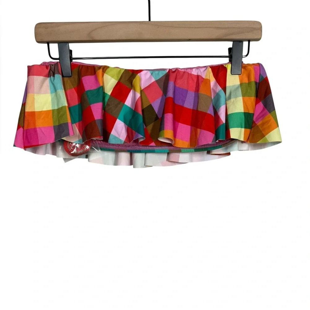 NWT Kate Spade Garden Plaid Summer Colorful Bandeau Bikini Top Sz Medium